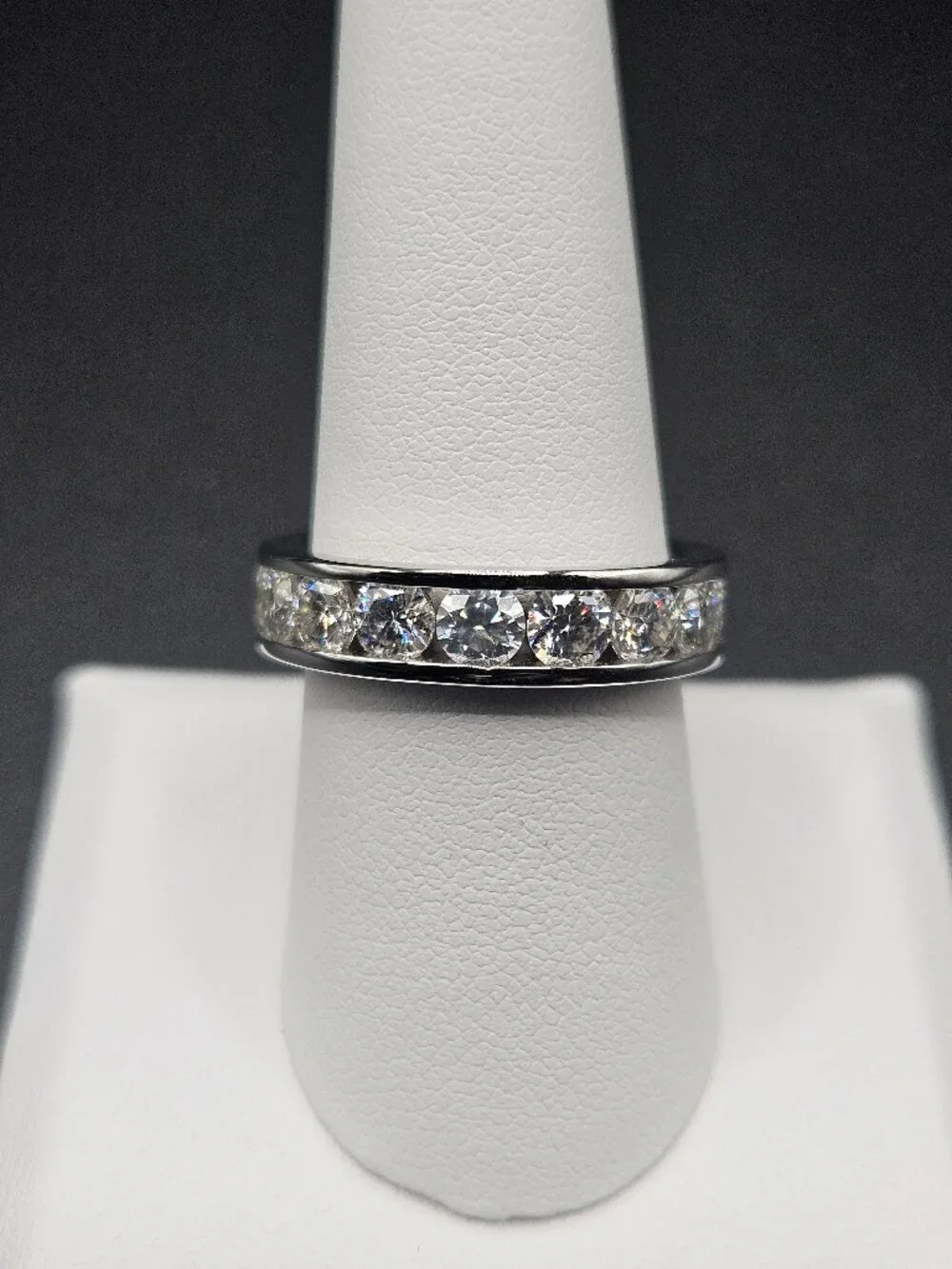 925 Sterling Silver 5CTW Moissanite Channel Set Eternity Ring Sz 8